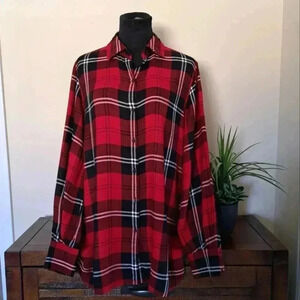 Chaps Ladies Red Plaid Shirt Medium Blouse Lightweight Red Black White Tunic